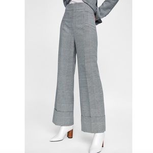 New Zara Plaid Wide leg Cuffed Pants